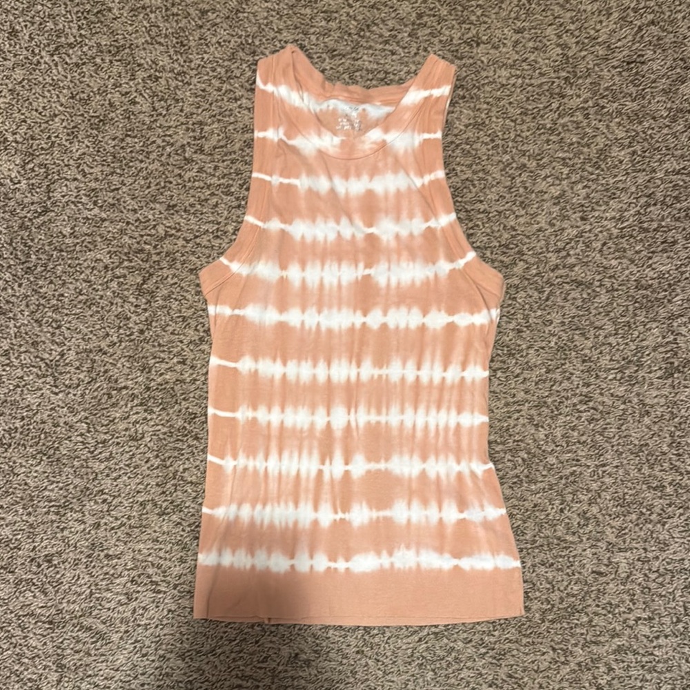 Aerie Orange and Pink Sleeveless Tank Top with Ribbed Texture and Polo Collar